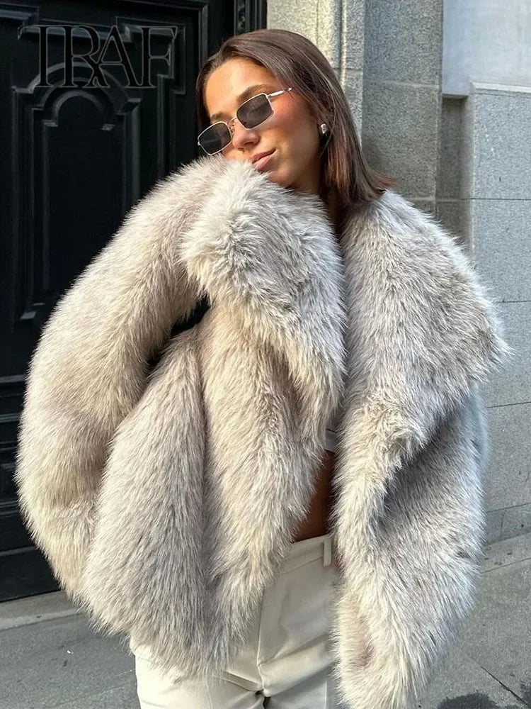 Sophia womens long pile faux fur coat
