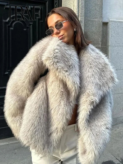 Sophia womens long pile faux fur coat
