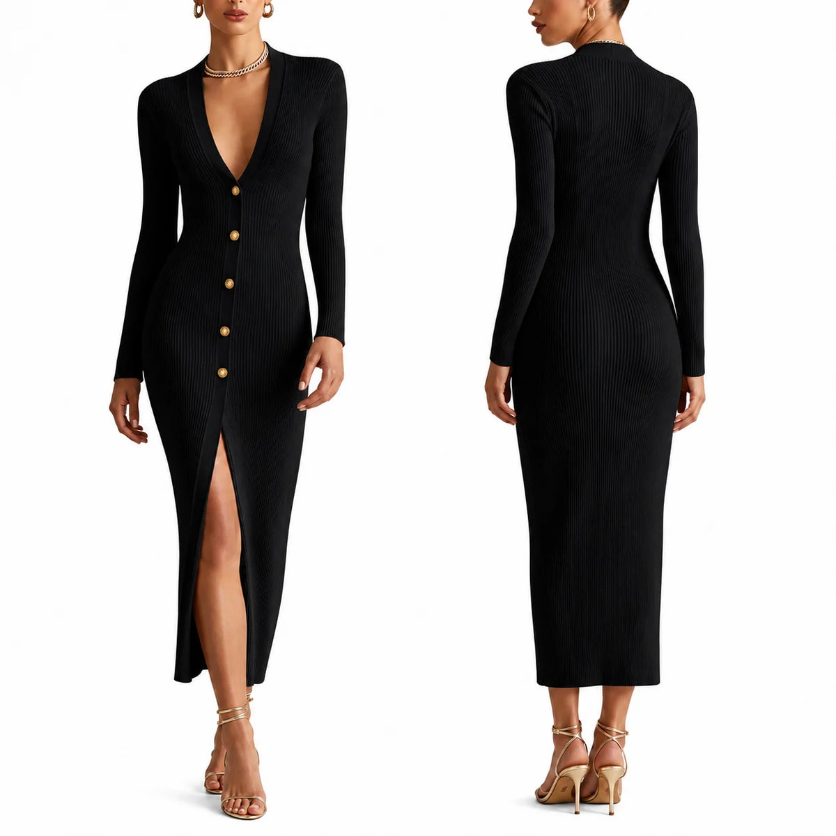 Womens ribbed knit long sleeve maxi dress, view 1