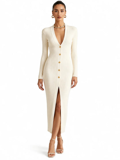 Poppy | Ribbed Knit Long Sleeve Maxi Dress