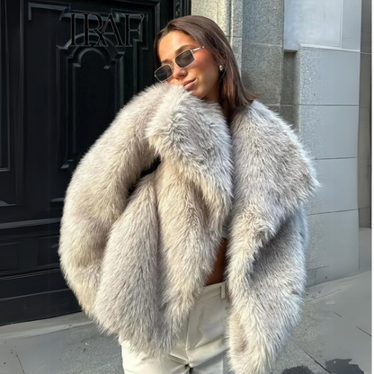 Sophia womens long pile faux fur coat