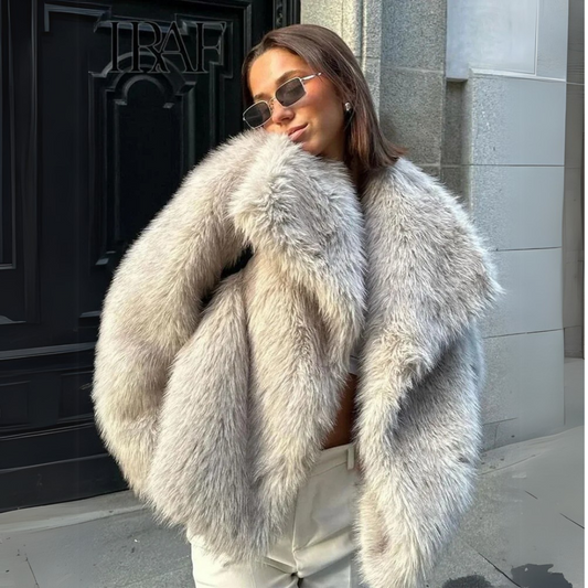 Sophia womens long pile faux fur coat