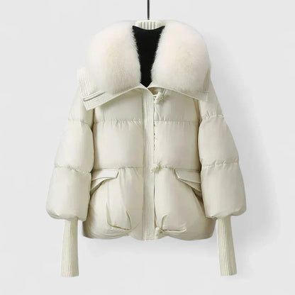 Rosie womens puffer jacket with faux fur collar