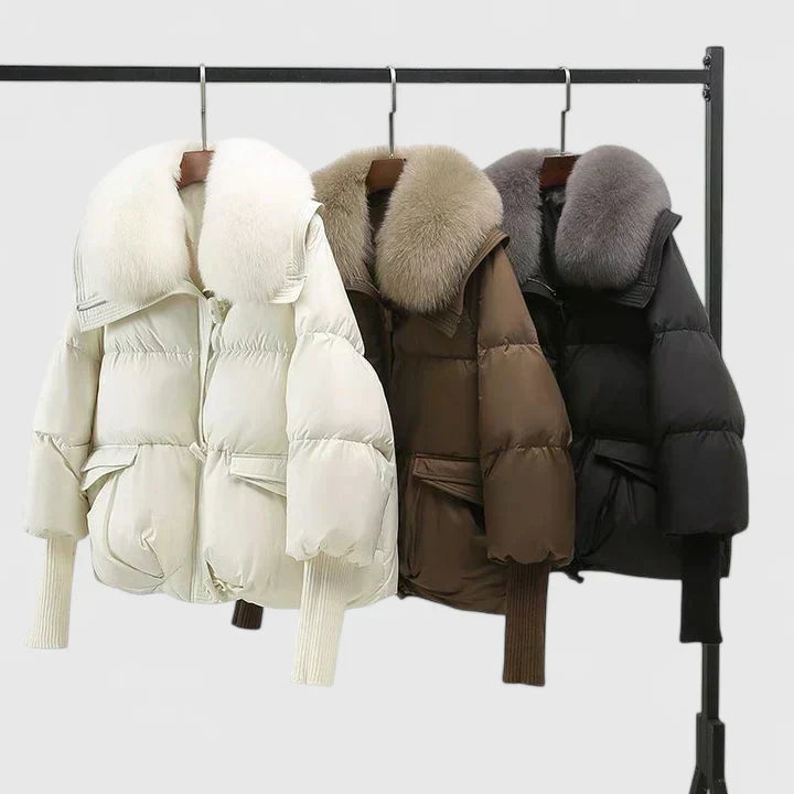 Rosie womens puffer jacket with faux fur collar