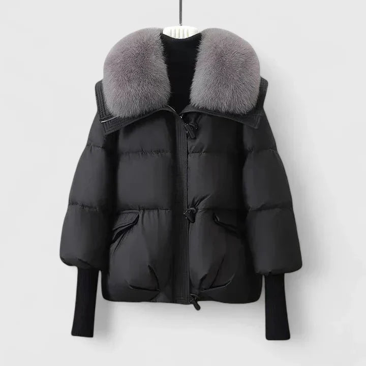 Rosie womens puffer jacket with faux fur collar