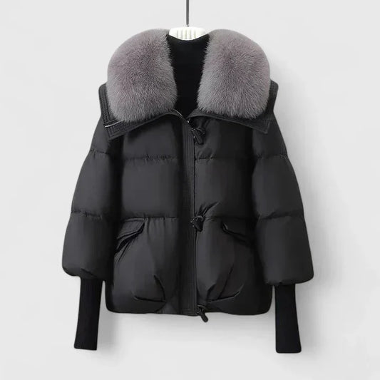 Rosie womens puffer jacket with faux fur collar