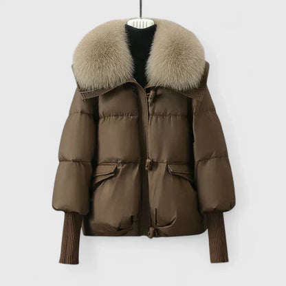 Rosie womens puffer jacket with faux fur collar