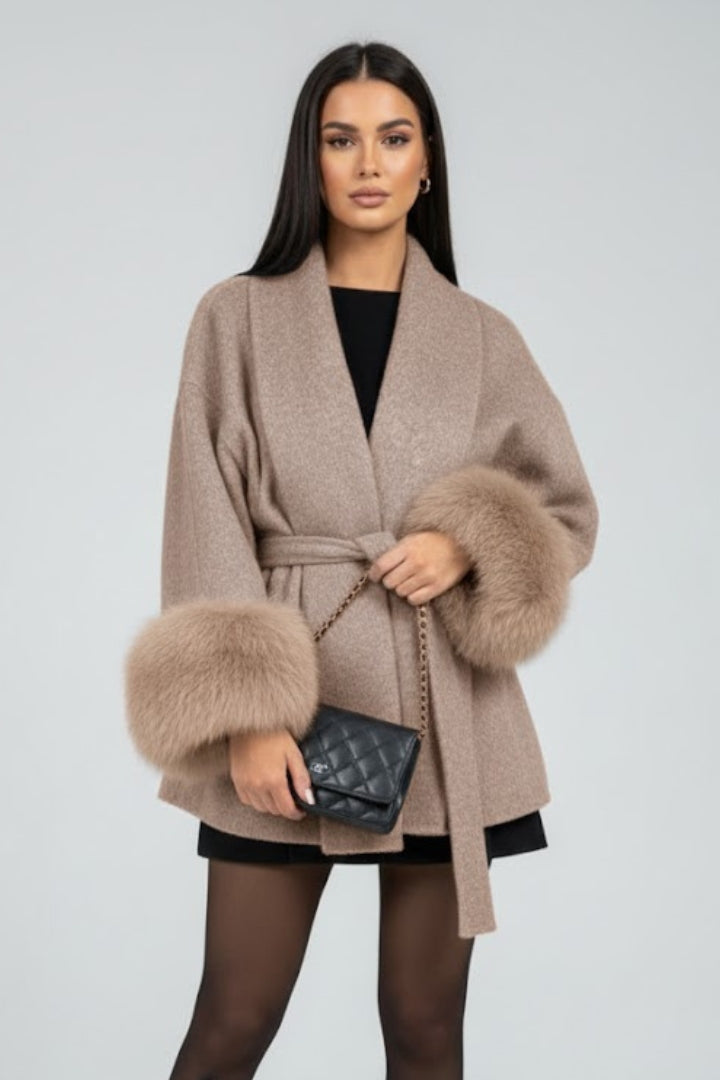 Grace women's fur cuff belted coat by Atelier Oshea - view 2