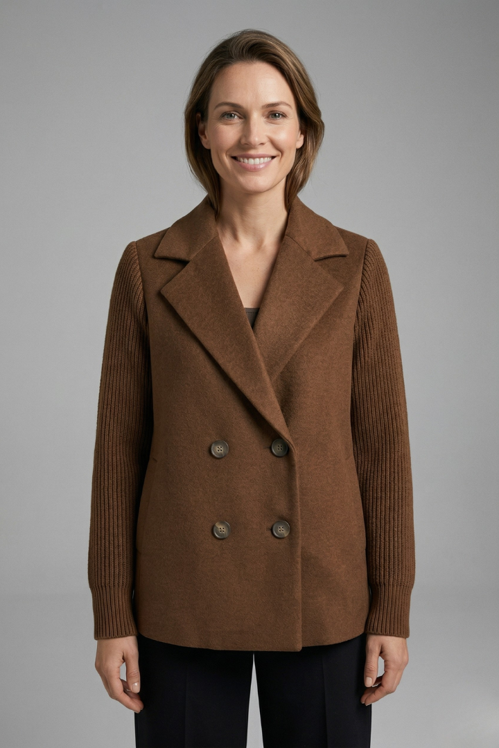 Avery | Women Coat Knit Sleeve Double-Breasted