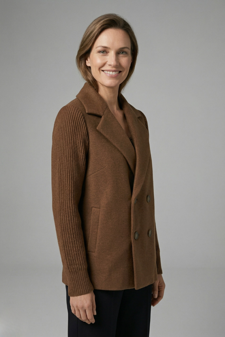 Avery | Women Coat Knit Sleeve Double-Breasted