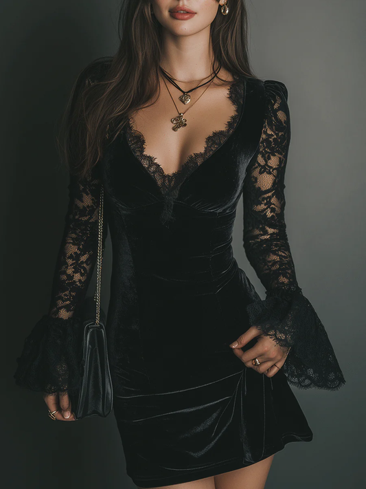 Mila womens black velvet mini dress