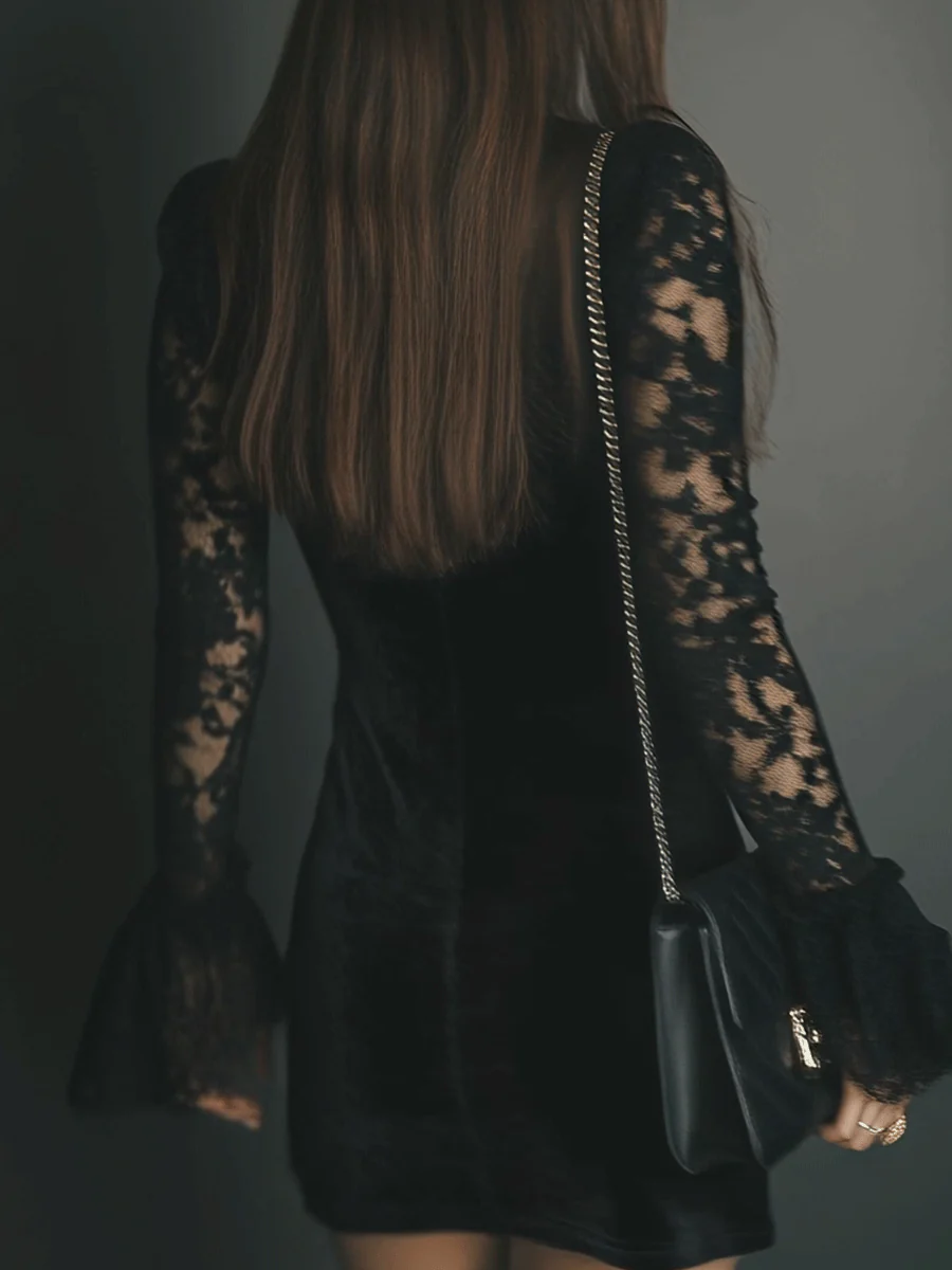 Mila womens black velvet mini dress