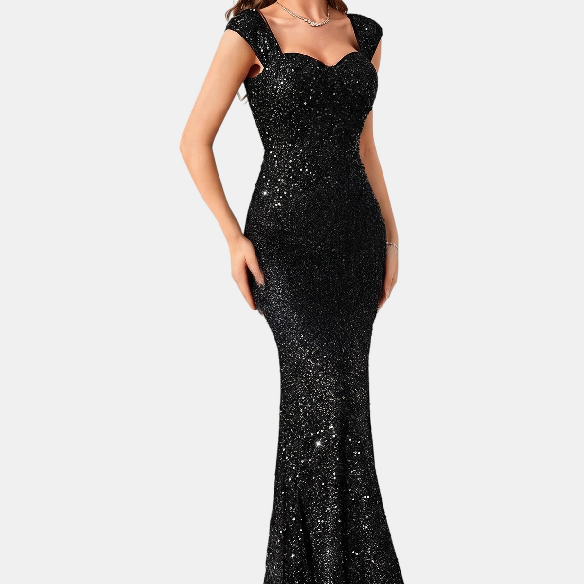 Womens sequin mermaid maxi prom dress, view 3
