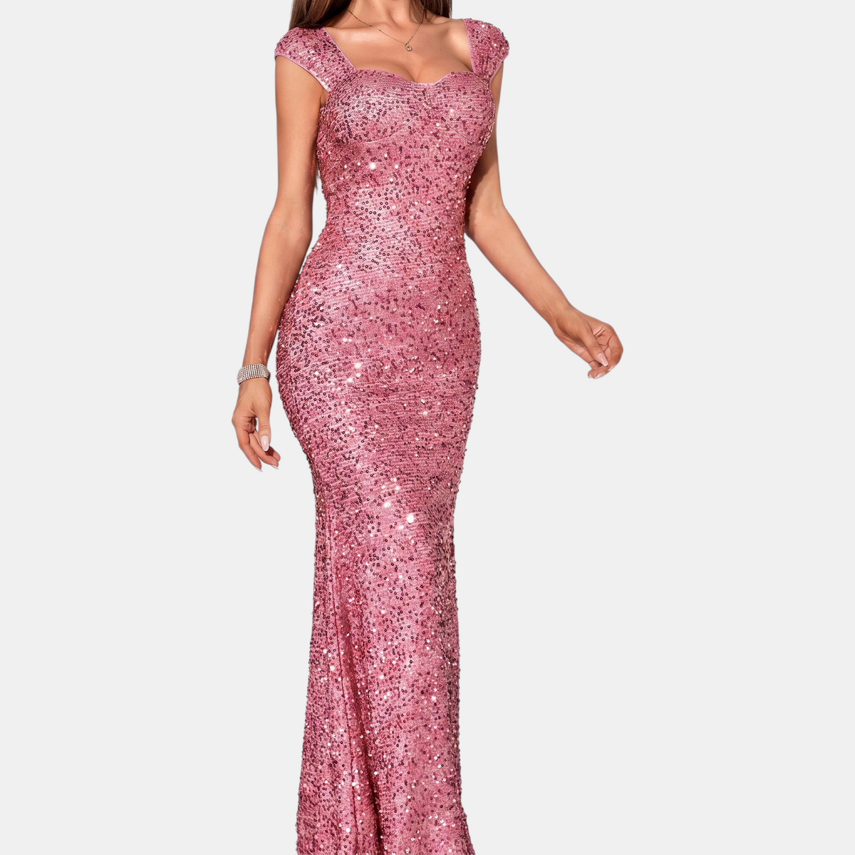 Womens sequin mermaid maxi prom dress, view 4