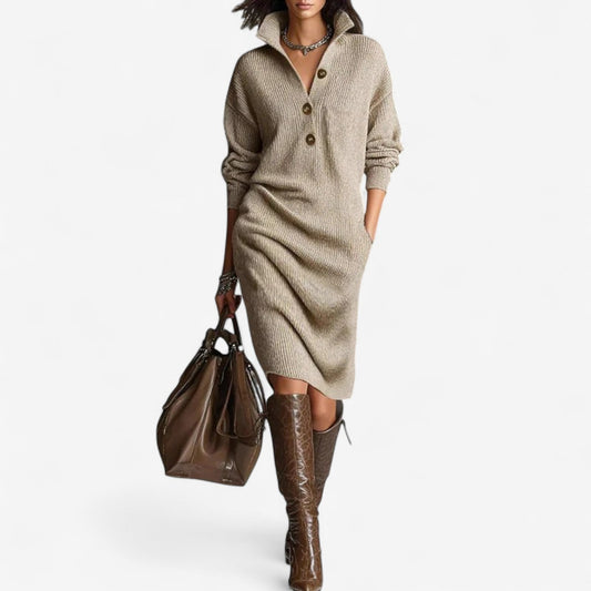 Womens ribbed knit midi sweater dress, view 1