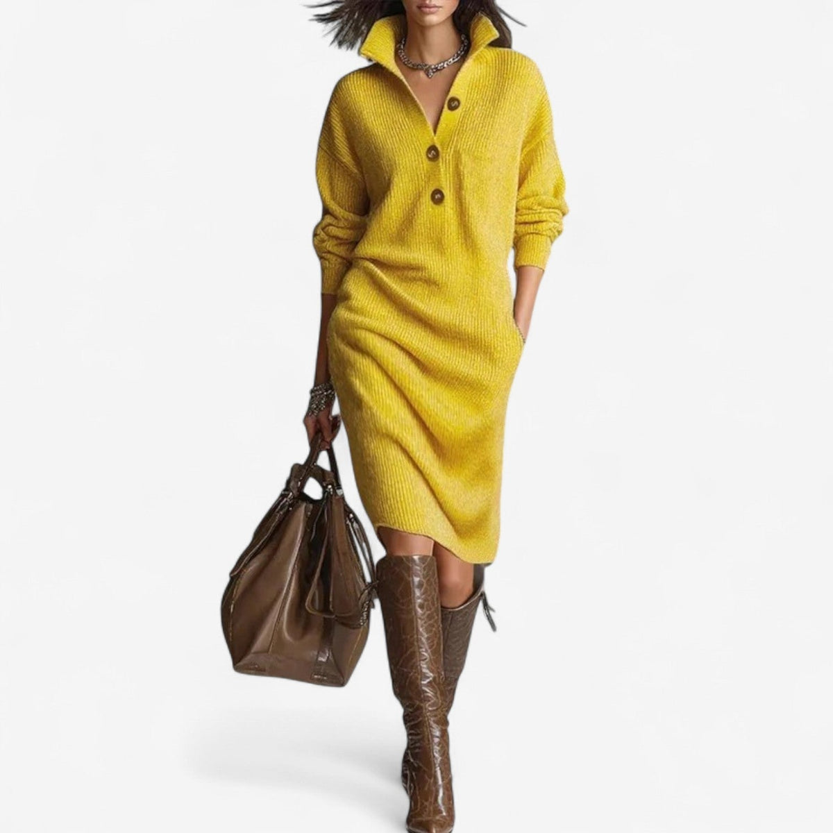 Womens ribbed knit midi sweater dress, view 2