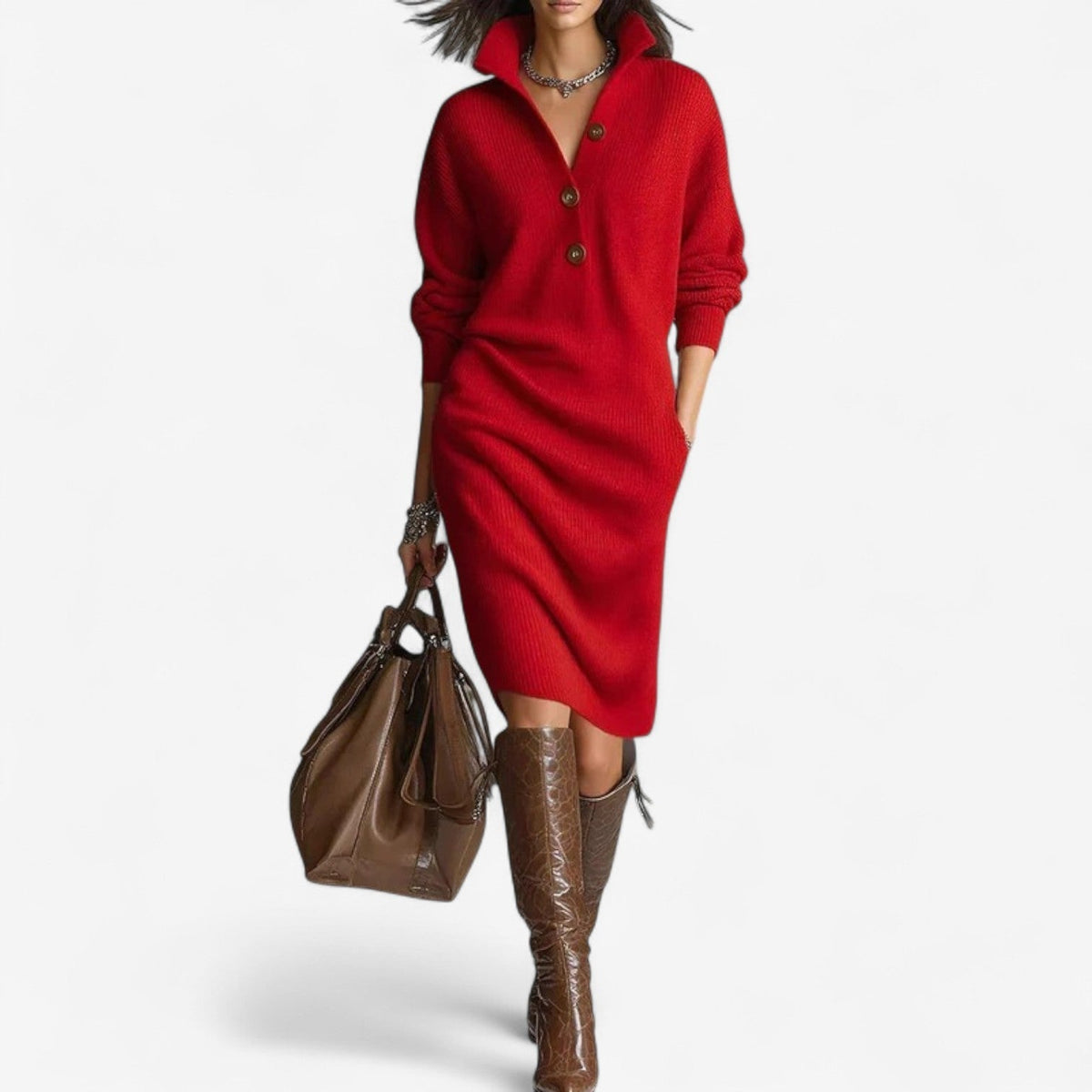Womens ribbed knit midi sweater dress, view 4