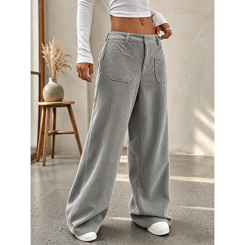 Womens wide-leg corduroy trousers, view 2