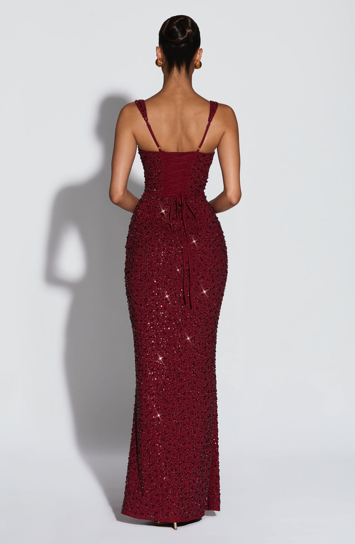 Beatrice womens burgundy sequin maxi dress