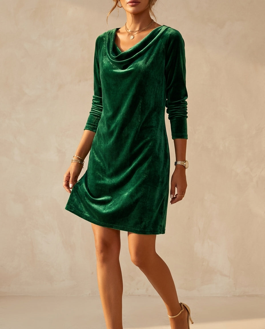 Womens long sleeve velvet mini dress, view 2