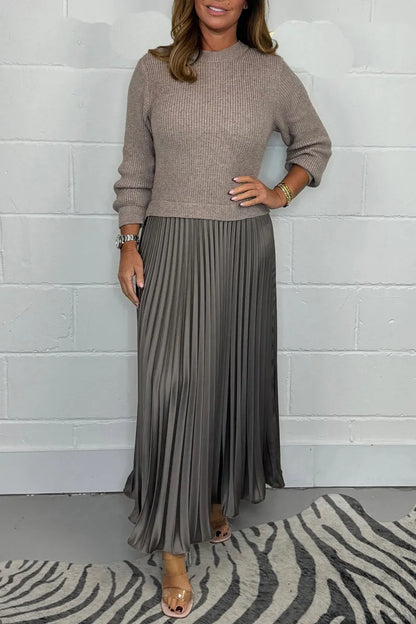 Evie | Knit Jumper Pleated Satin Skirt Co-Ord Set