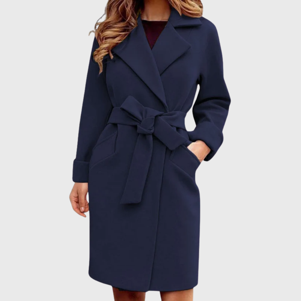 Womens belted wrap coat wool-blend, view 3