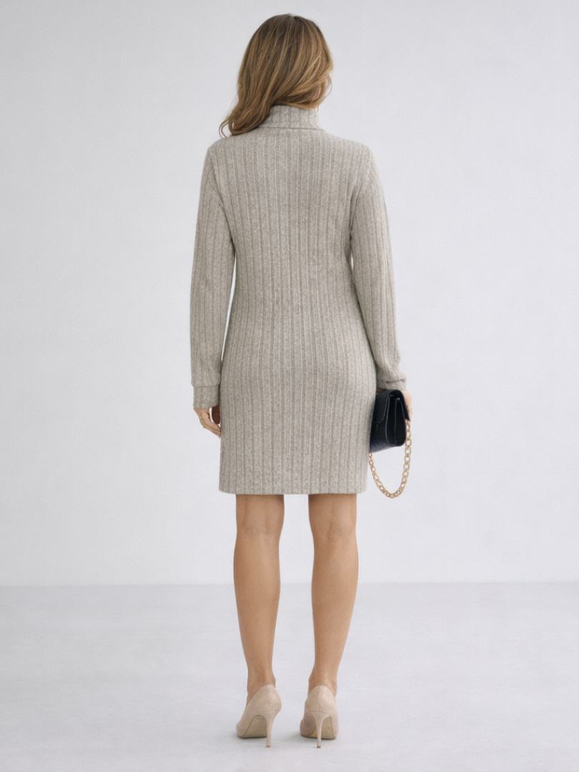 Florence | Beige Cable Knit Turtleneck Dress
