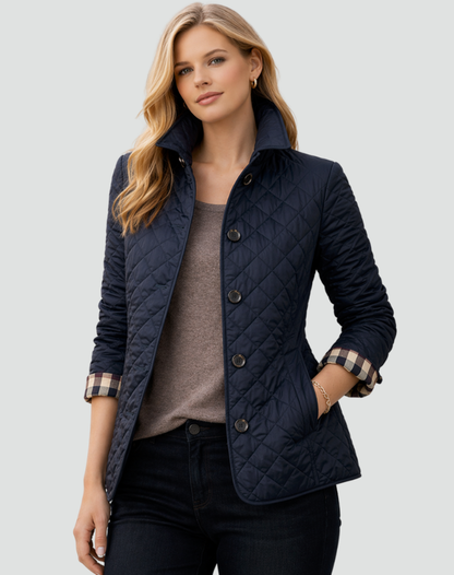 Womens quilted collarless jacket, view 5