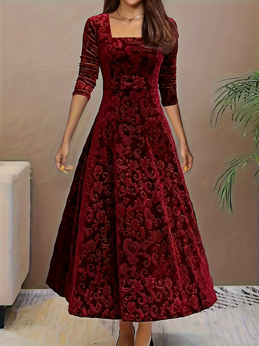Thea womens velvet floral midi dress