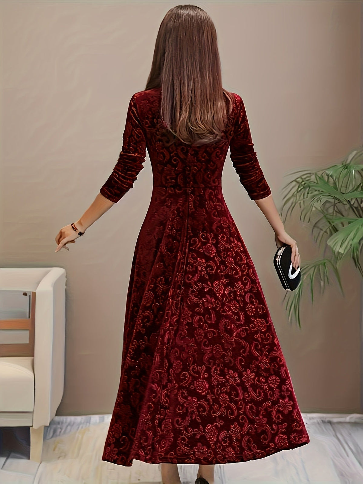 Phoebe | Velvet Floral Square Neck Midi Dress