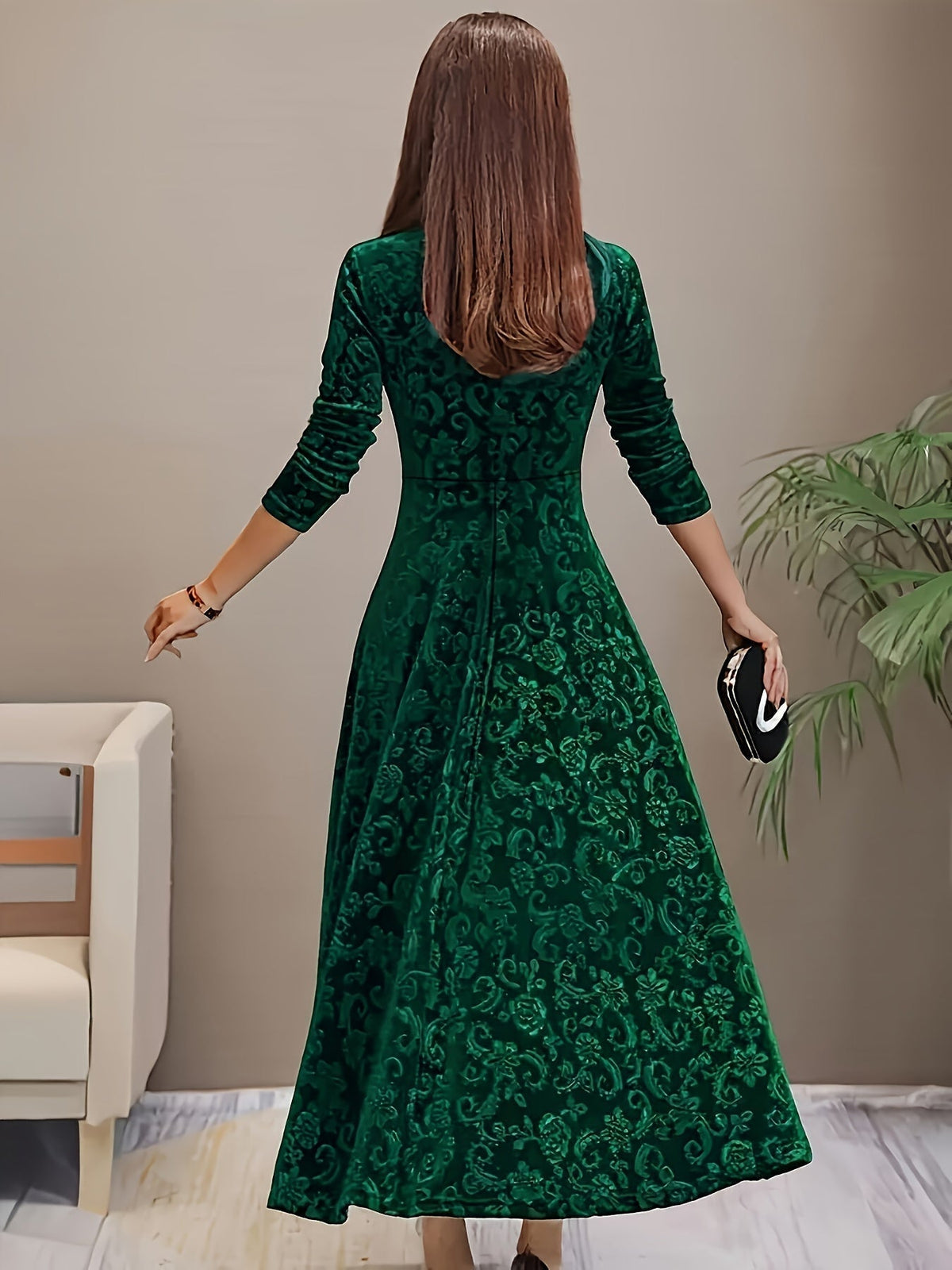 Phoebe | Velvet Floral Square Neck Midi Dress