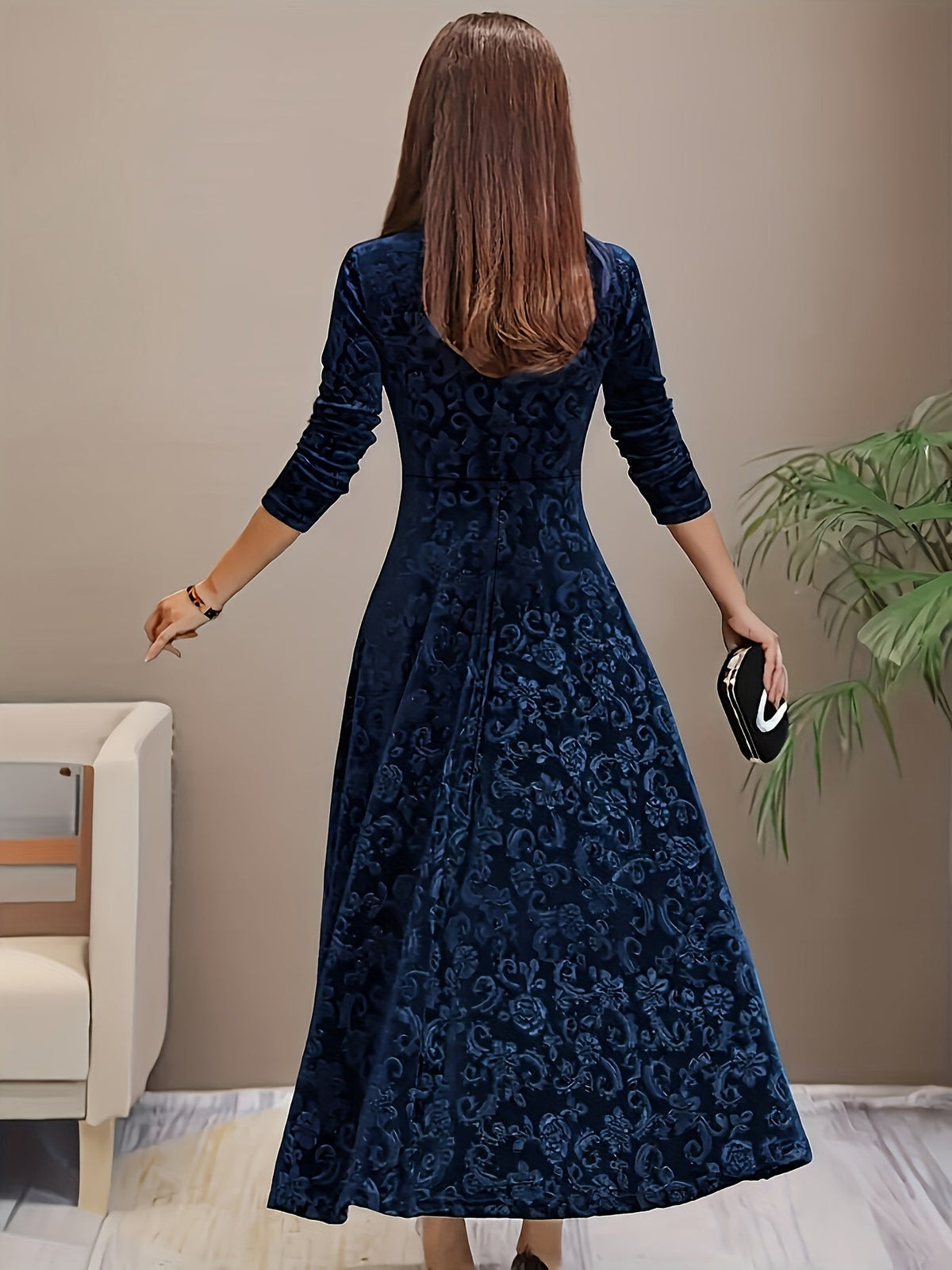 Phoebe | Velvet Floral Square Neck Midi Dress