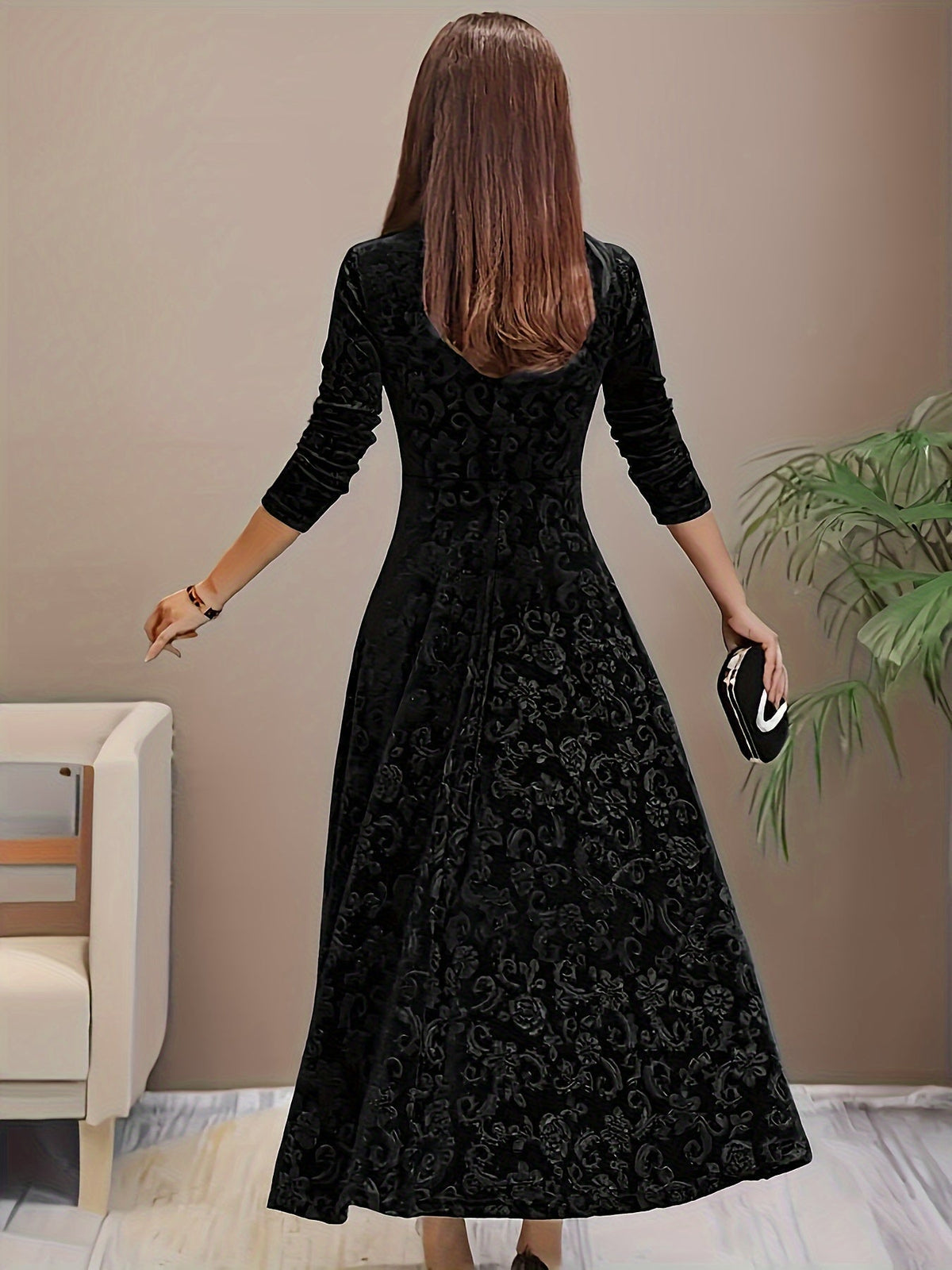 Phoebe | Velvet Floral Square Neck Midi Dress