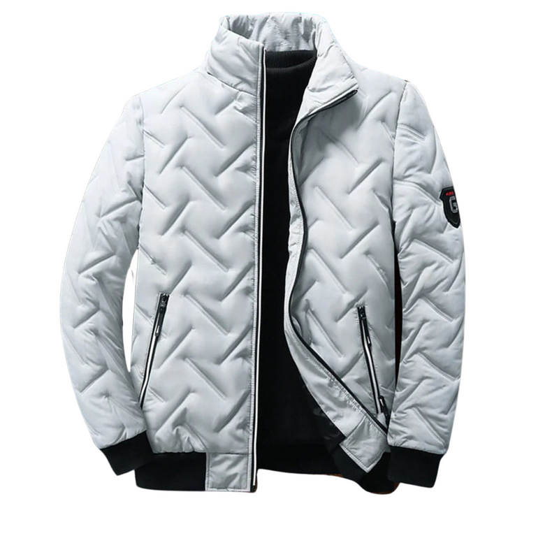 Stanley | Fitted Grey Geometric Quilted Puffer Jacket