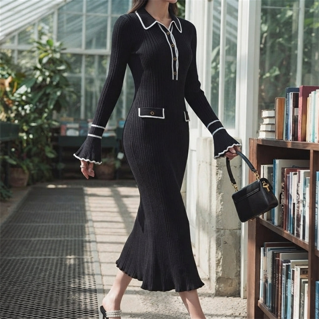 Olivia | Ribbed Knit Jumper Dress Midi
