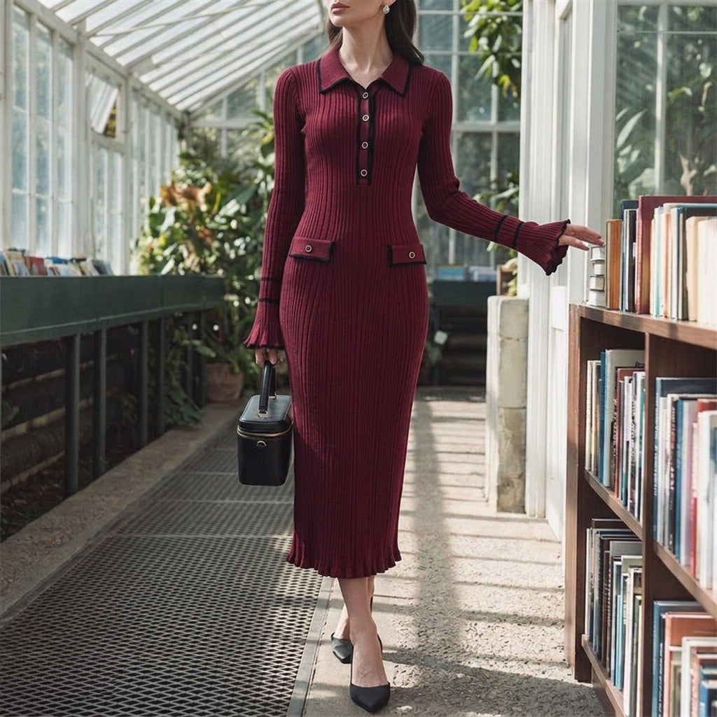 Womens ribbed knit jumper dress midi, view 3