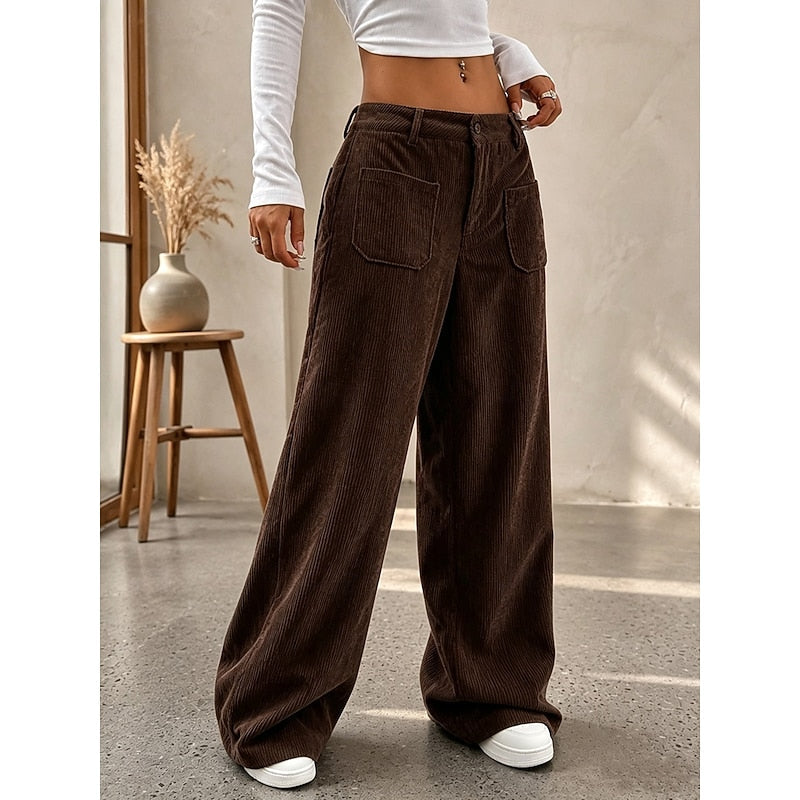 Womens wide-leg corduroy trousers, view 3