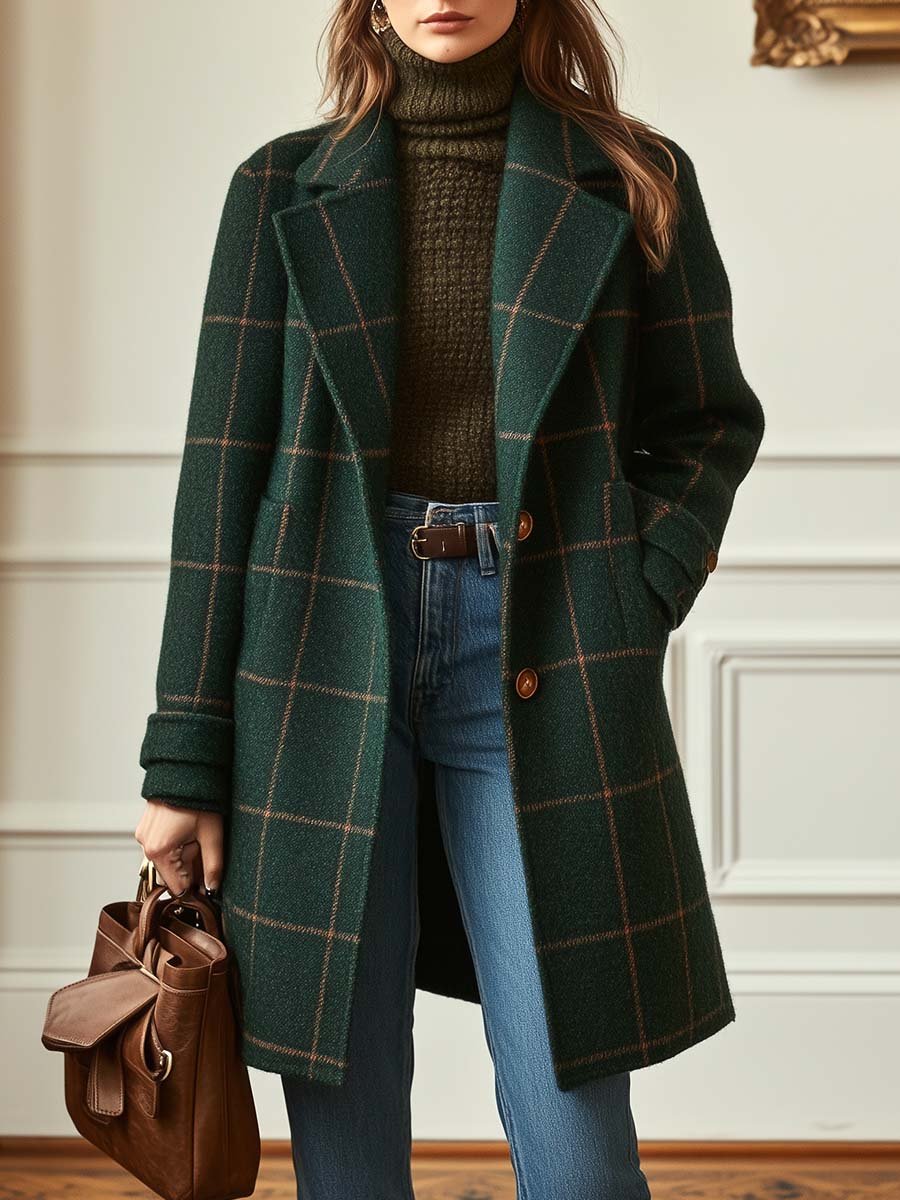 Sabine womens wool blend checked long coat