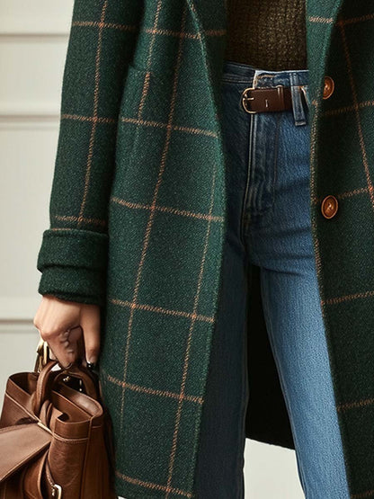 Daisy | Wool Blend Checked Coat with Lapel Collar and Belt