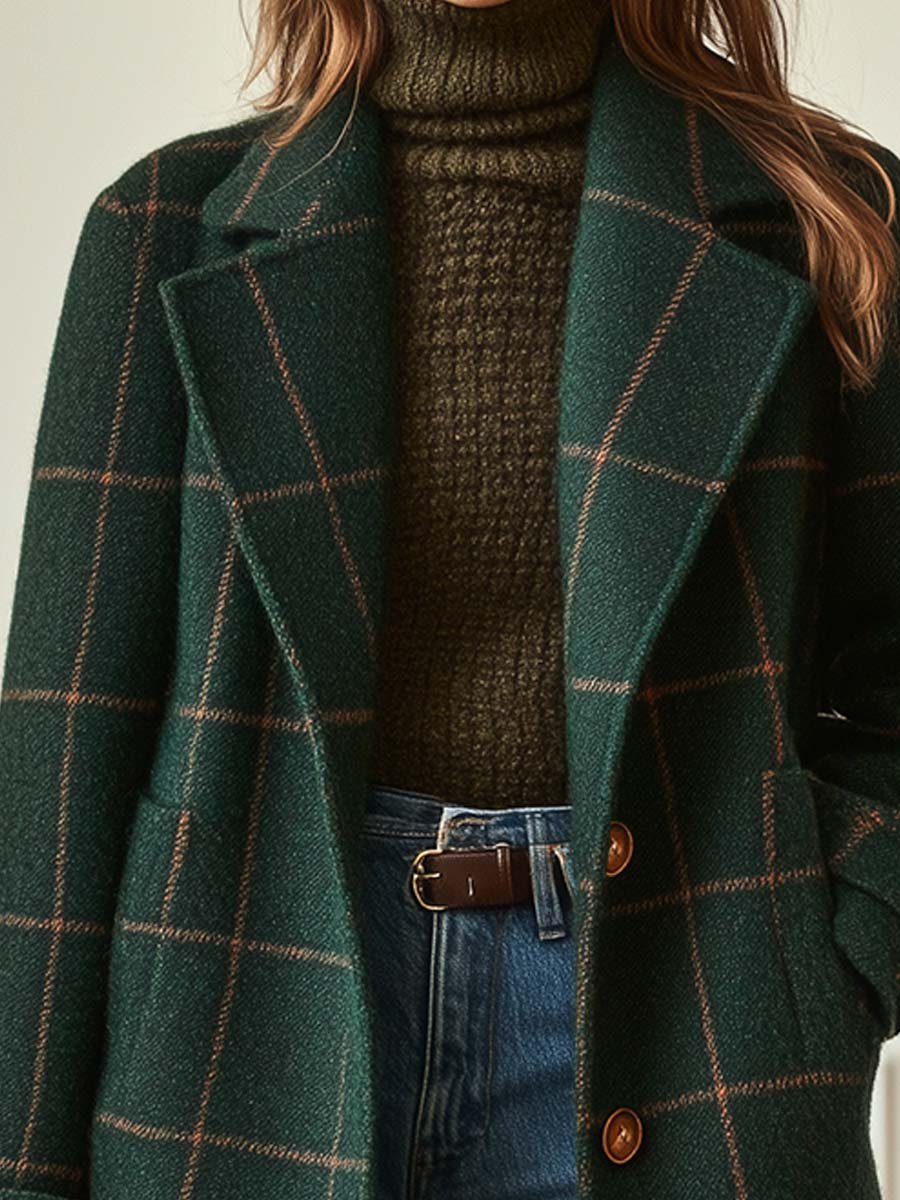 Sabine womens wool blend checked long coat