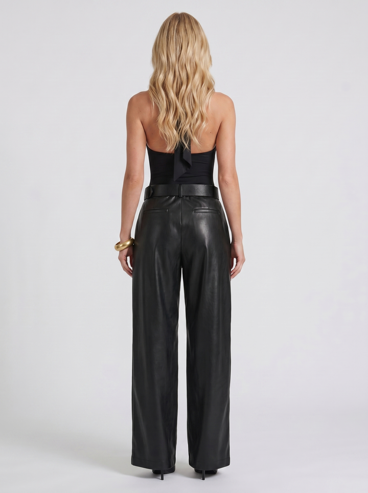 Olivia | Wide-Leg Black Faux Leather Trousers