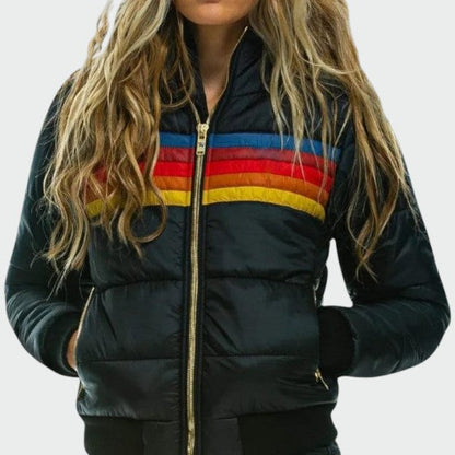 Poppy womens striped hooded puffer jacket