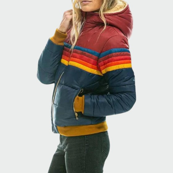 Poppy womens striped hooded puffer jacket