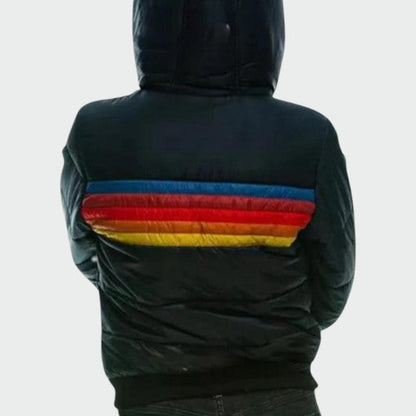 Poppy womens striped hooded puffer jacket