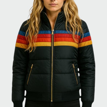 Poppy | Striped Hooded Puffer Jacket Zip Pockets
