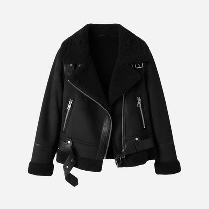 Bobbie | Womens Faux Suede Shearling Aviator Jacket