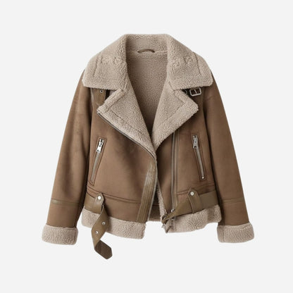 Bobbie | Womens Faux Suede Shearling Aviator Jacket