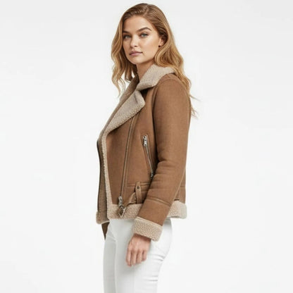 Bobbie | Womens Faux Suede Shearling Aviator Jacket