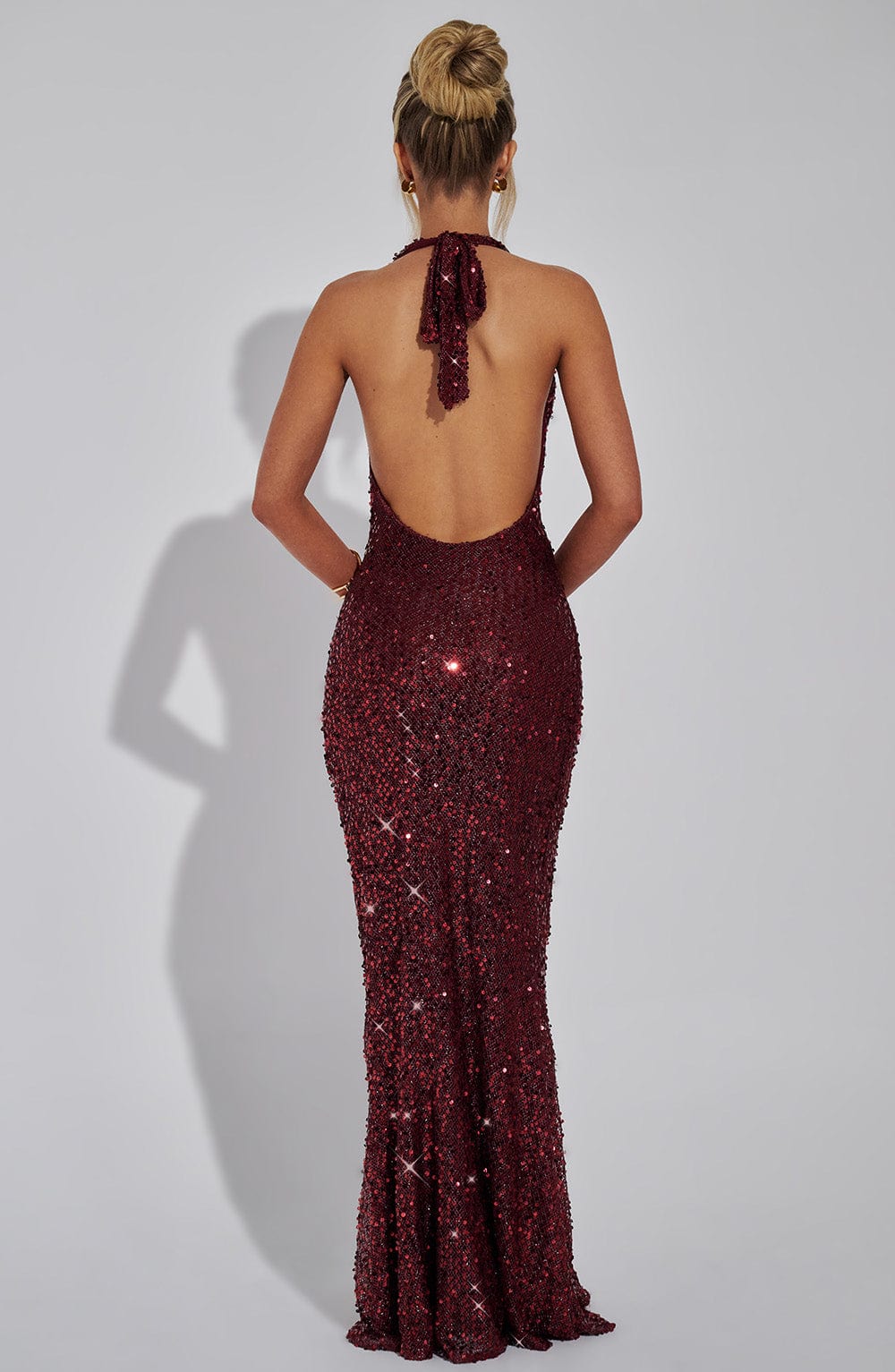 Vivienne womens red sequin halter maxi dress