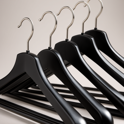 Black Wooden Suit Hangers with Chrome Hook — Set of 5